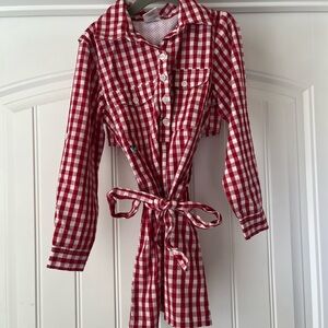 Prodoh Girls Gingham Red and White fishing Dress Tie Front Size 6